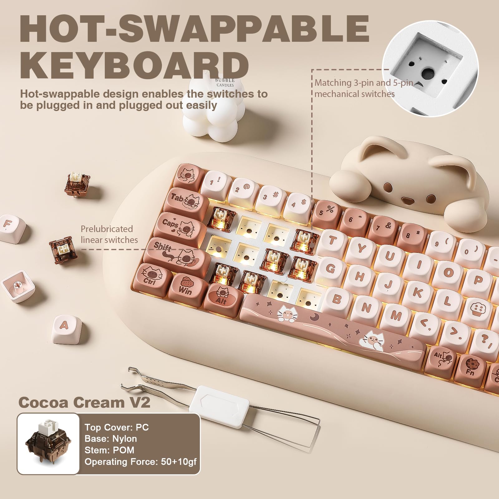 Amazon.com: YUNZII C68 Wireless Mechanical Keyboard,65% Layout,Hot